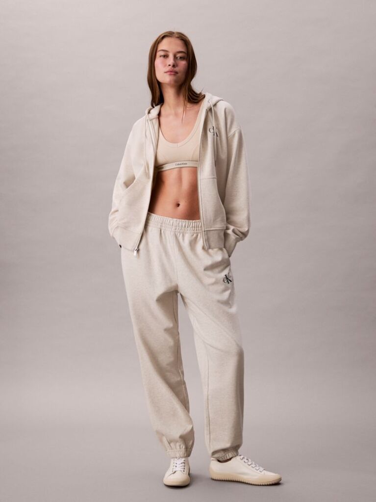 Beige Cotton Terry Monogram Joggers  Women