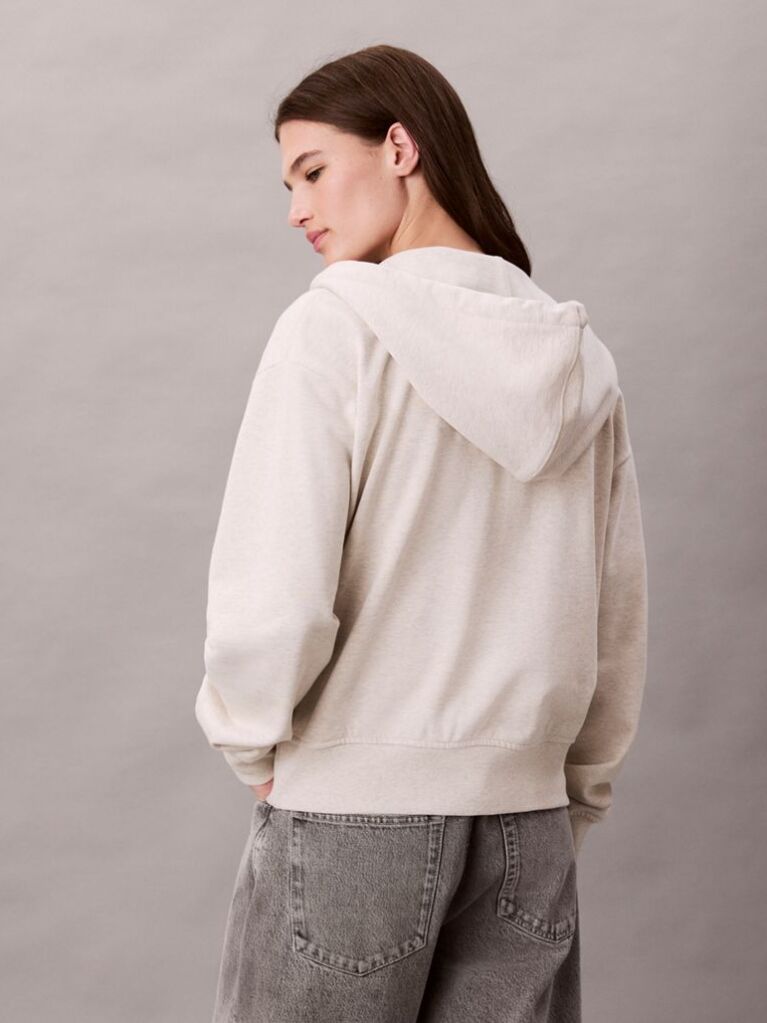 Beige Monogram Zip Up Hoodie  Women