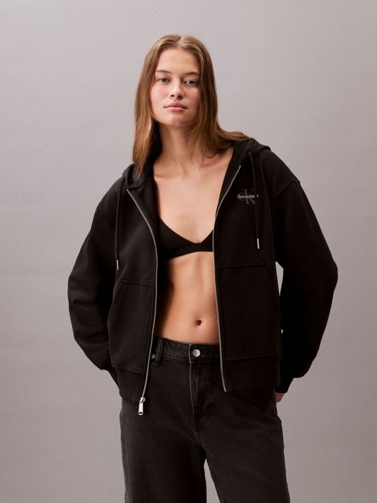 Black Monogram Zip Up Hoodie  Women