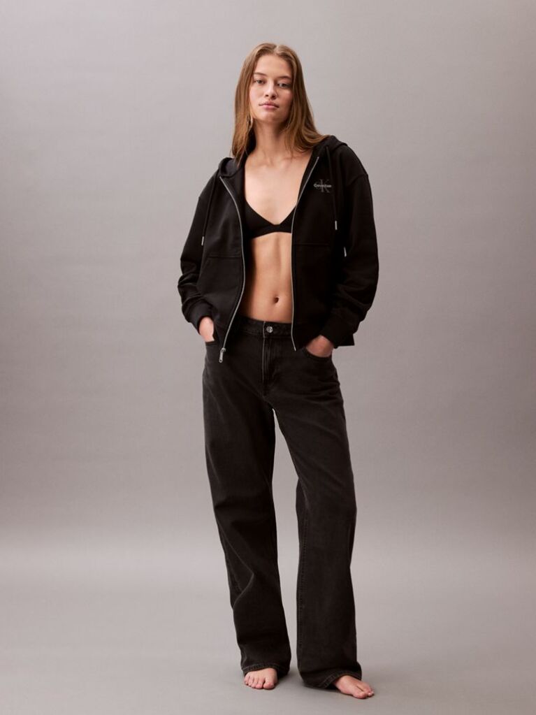 Black Monogram Zip Up Hoodie  Women