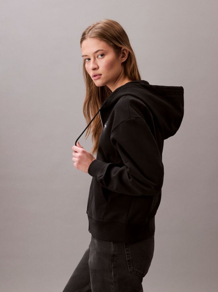 Black Monogram Zip Up Hoodie  Women