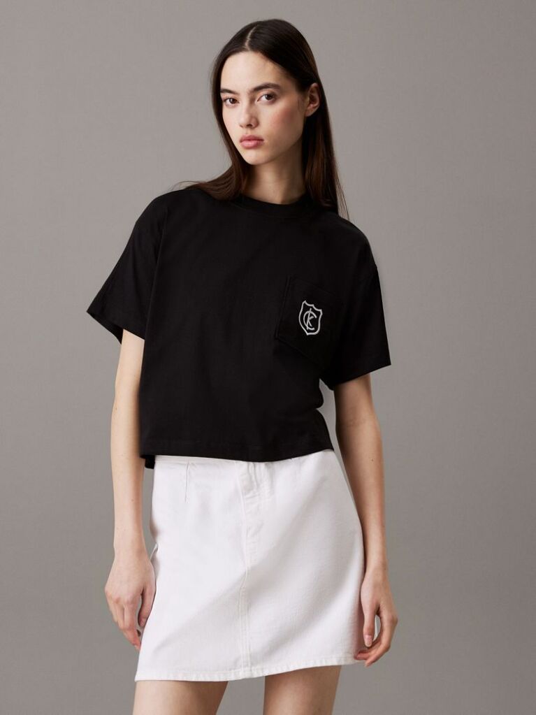 Black Cropped Shield Logo T-shirt  Women