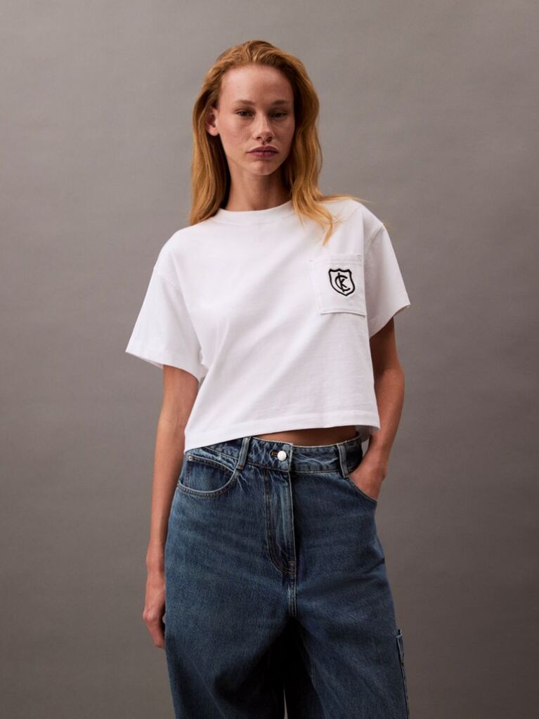White Cropped Shield Logo T-shirt  Women