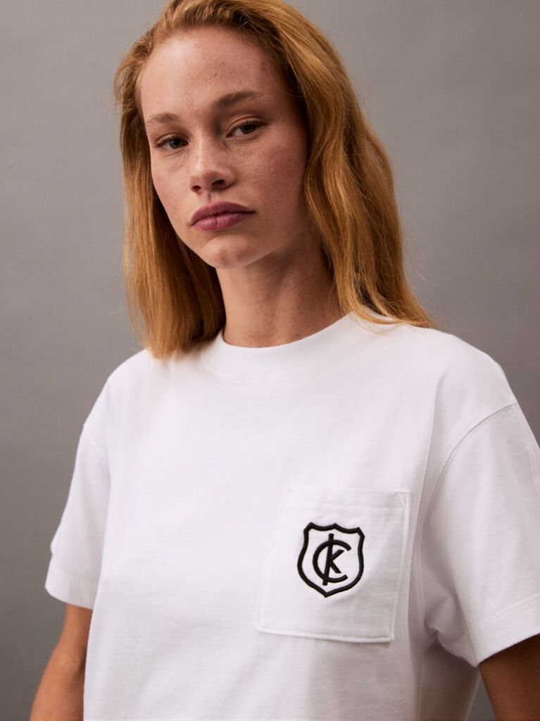 White Cropped Shield Logo T-shirt  Women