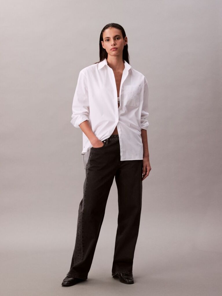 White Relaxed Cotton Poplin Shirt  Women