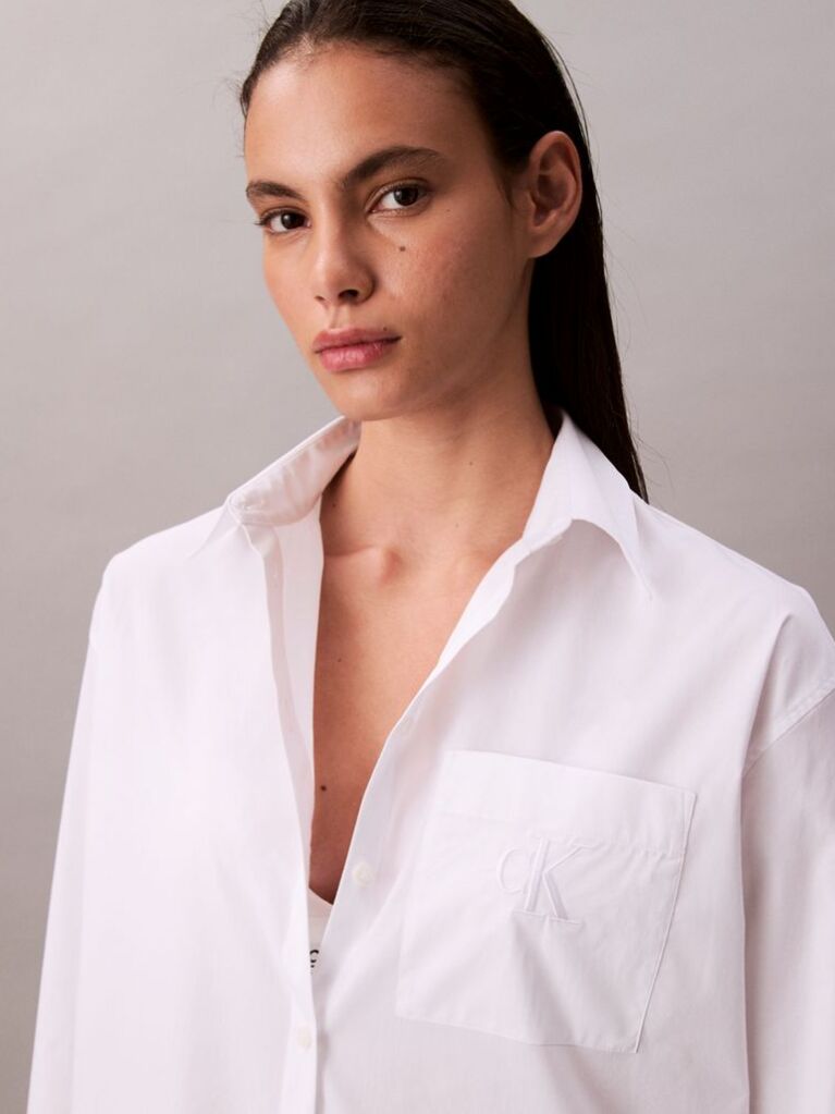 White Relaxed Cotton Poplin Shirt  Women