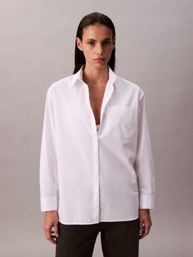 White Relaxed Cotton Poplin Shirt  Women