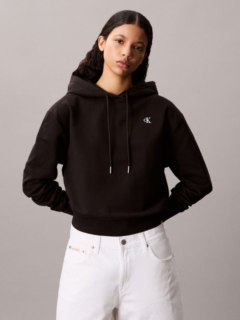 Black Cotton Terry Monogram Hoodie  Women