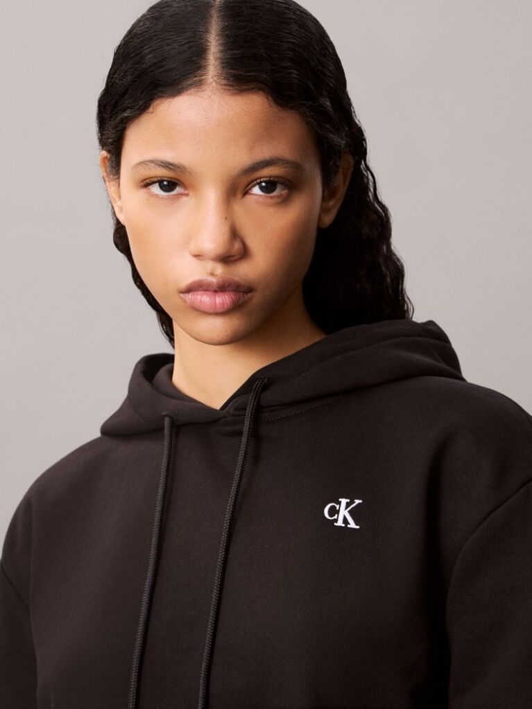 Black Cotton Terry Monogram Hoodie  Women