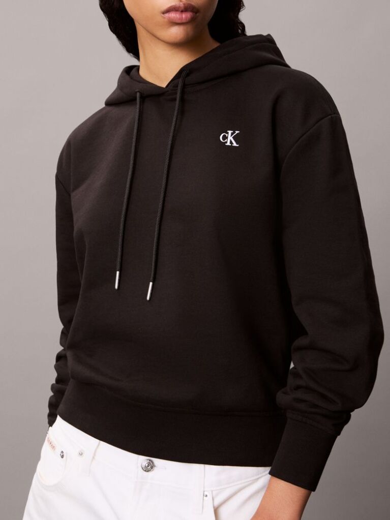 Black Cotton Terry Monogram Hoodie  Women