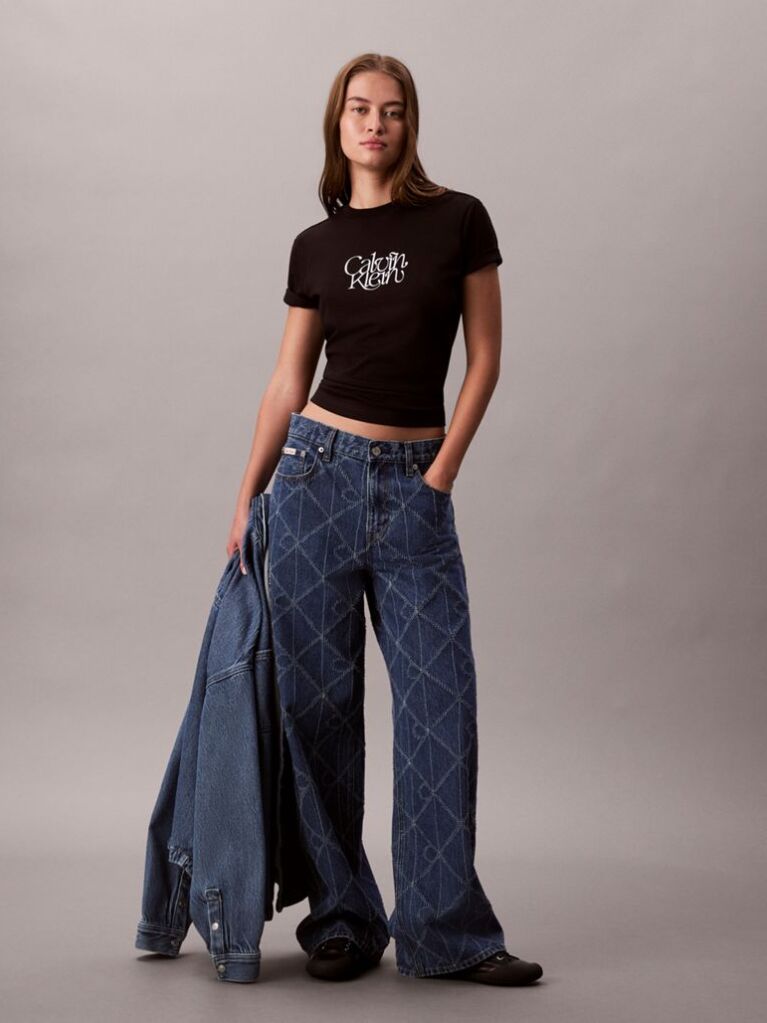 Black Script Logo Graphic Slim T-Shirt  Women