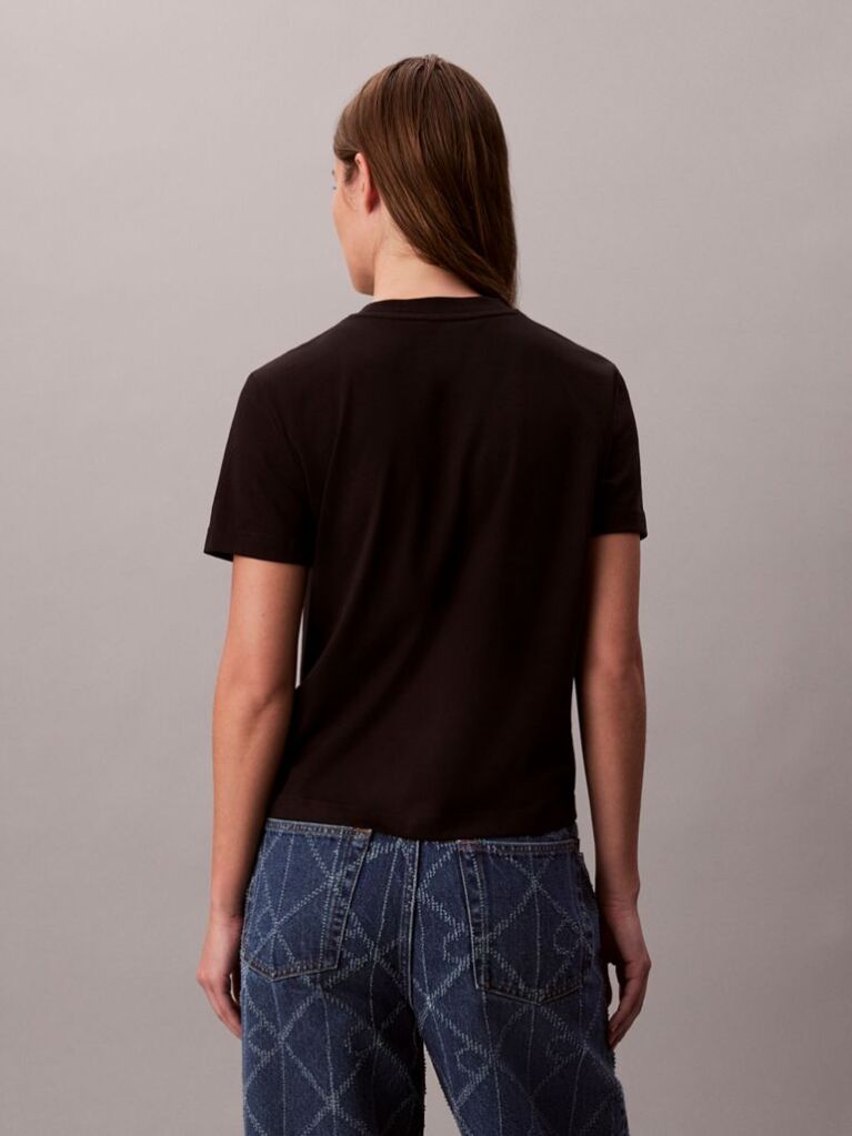 Black Script Logo Graphic Slim T-Shirt  Women