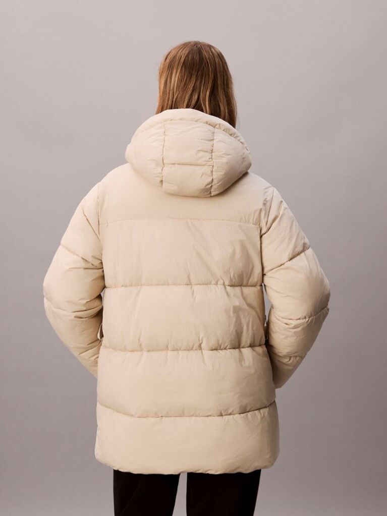 Beige Logo Belt Hooded Puffer Jacket  Women