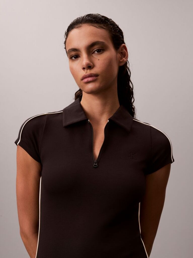 Black Tech Knit Polo Mini Dress  Women