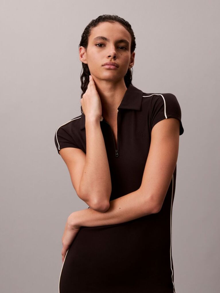Black Tech Knit Polo Mini Dress  Women