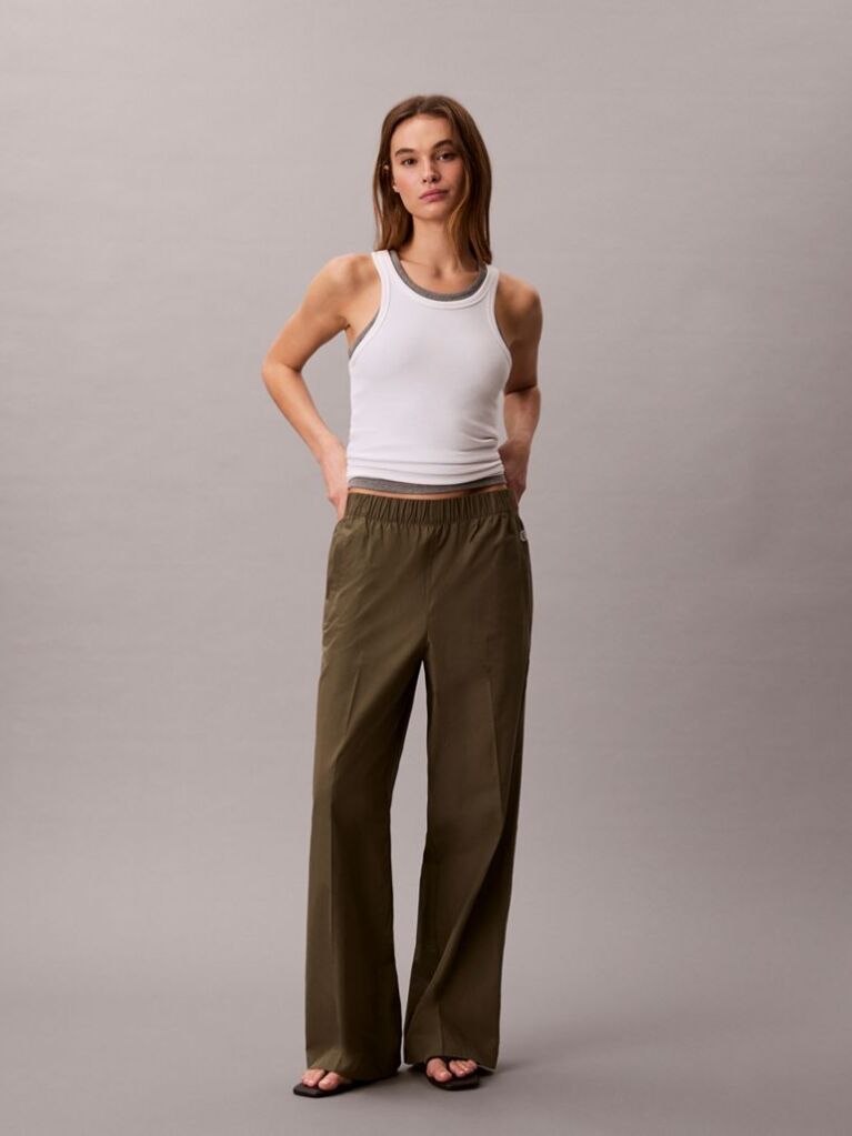 Beige Cotton Poplin Trousers  Women