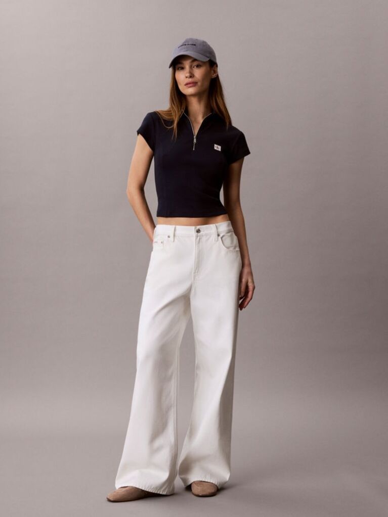 Blue Monologo Patch Rib Zip Top  Women