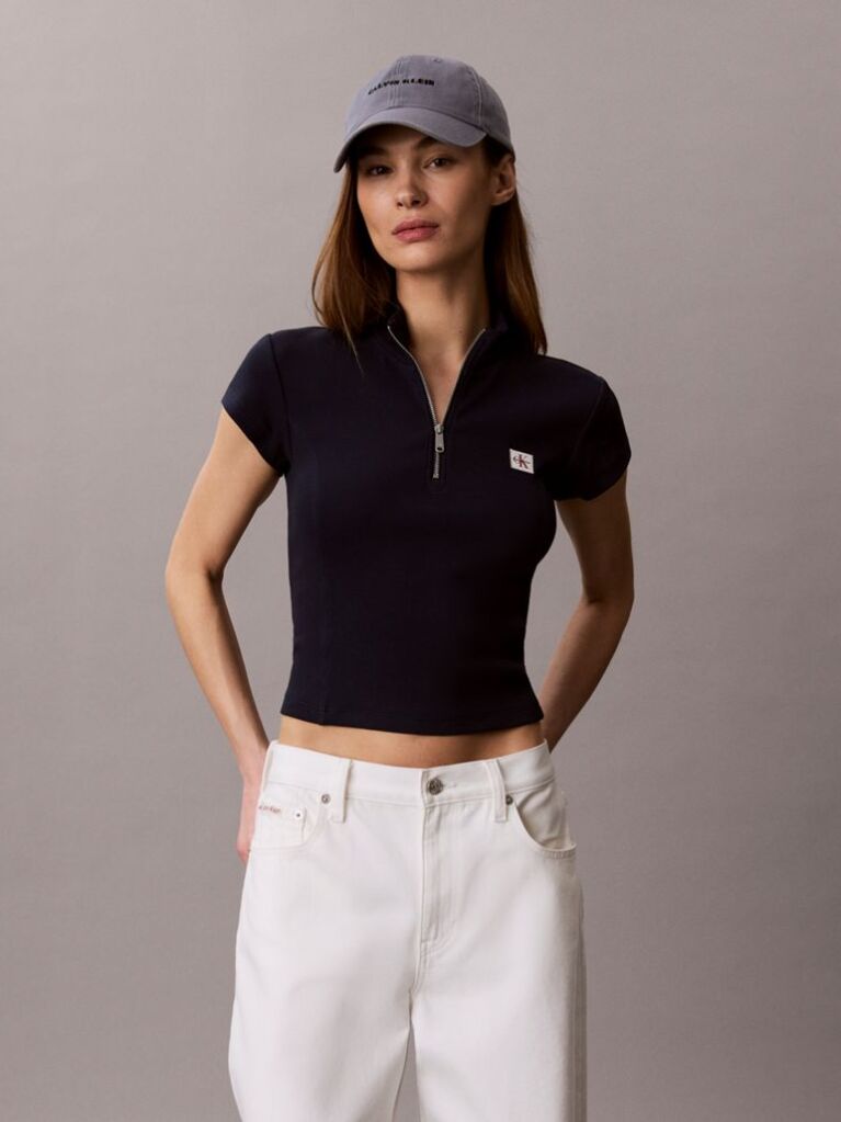 Blue Monologo Patch Rib Zip Top  Women