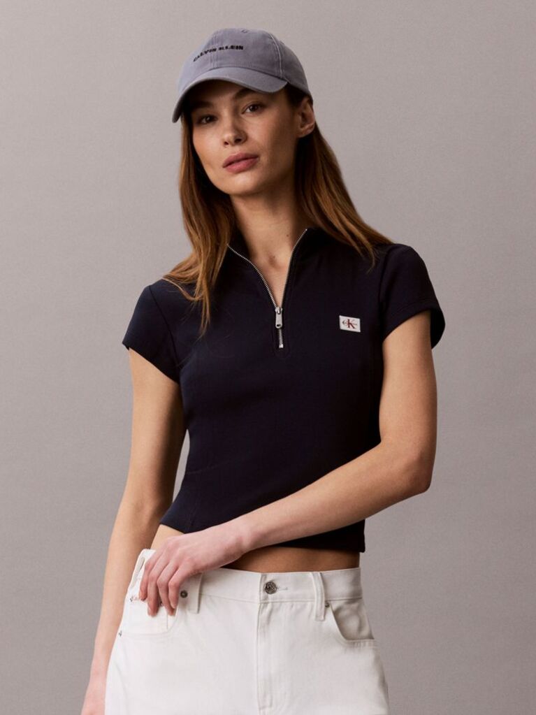 Blue Monologo Patch Rib Zip Top  Women