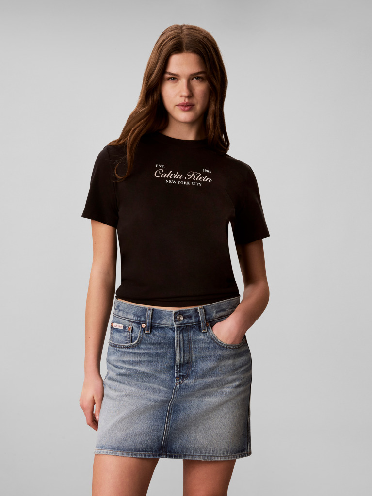 Black Two-Tone Logo Crew Neck T-Shirt  Women