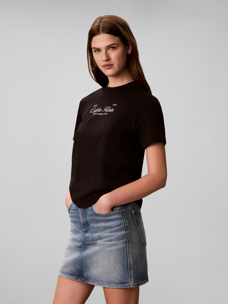 Black Two-Tone Logo Crew Neck T-Shirt  Women