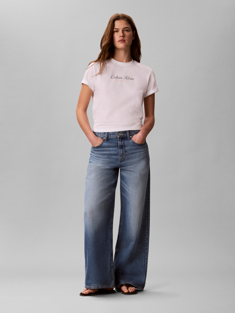 White Two-Tone Logo Crew Neck T-Shirt  Women