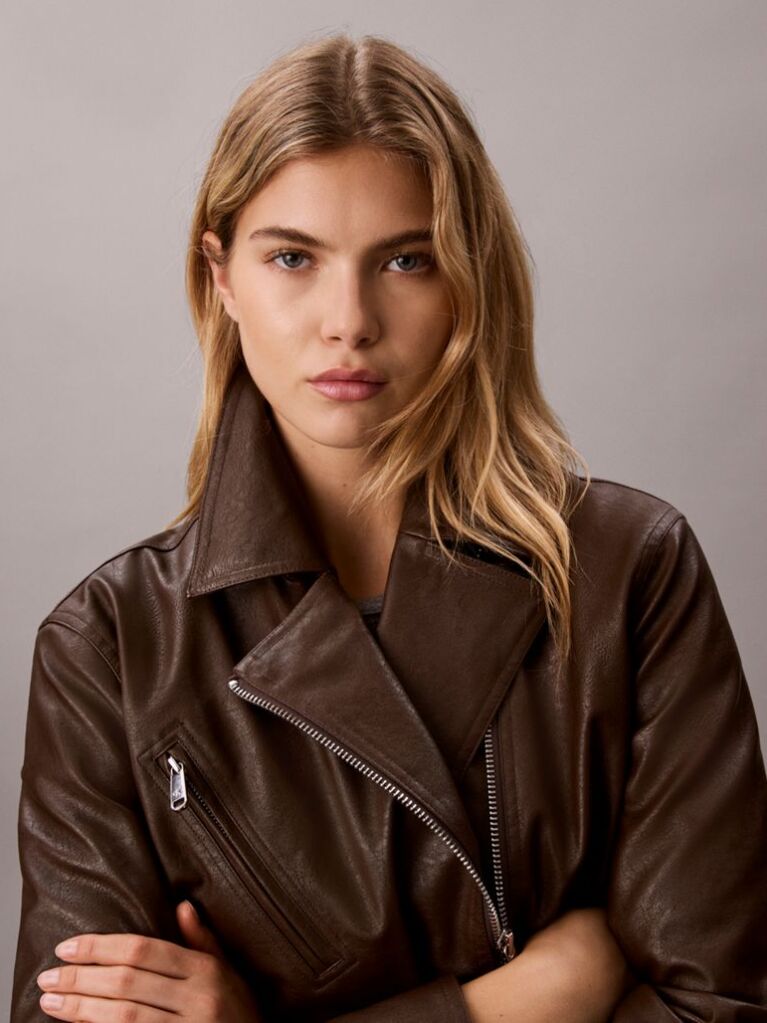 Brown Faux Leather Motorcycle Jacket  Women