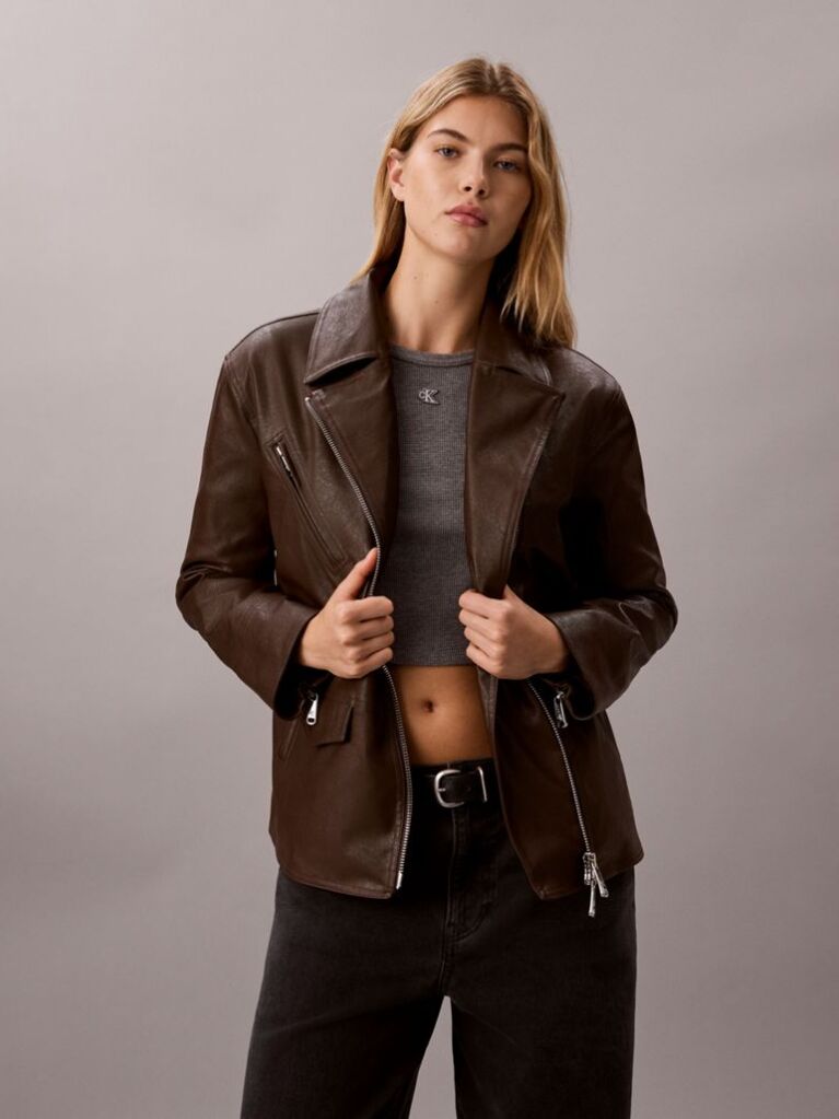 Brown Faux Leather Motorcycle Jacket  Women