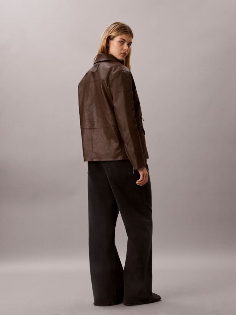 Brown Faux Leather Motorcycle Jacket  Women