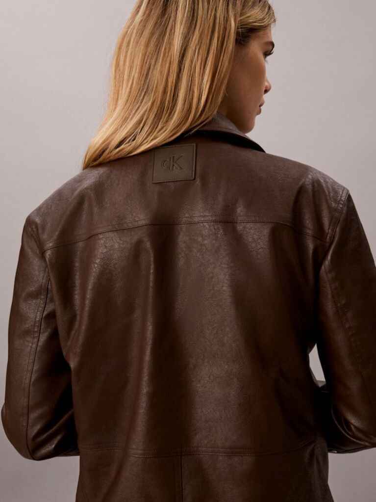 Brown Faux Leather Motorcycle Jacket  Women