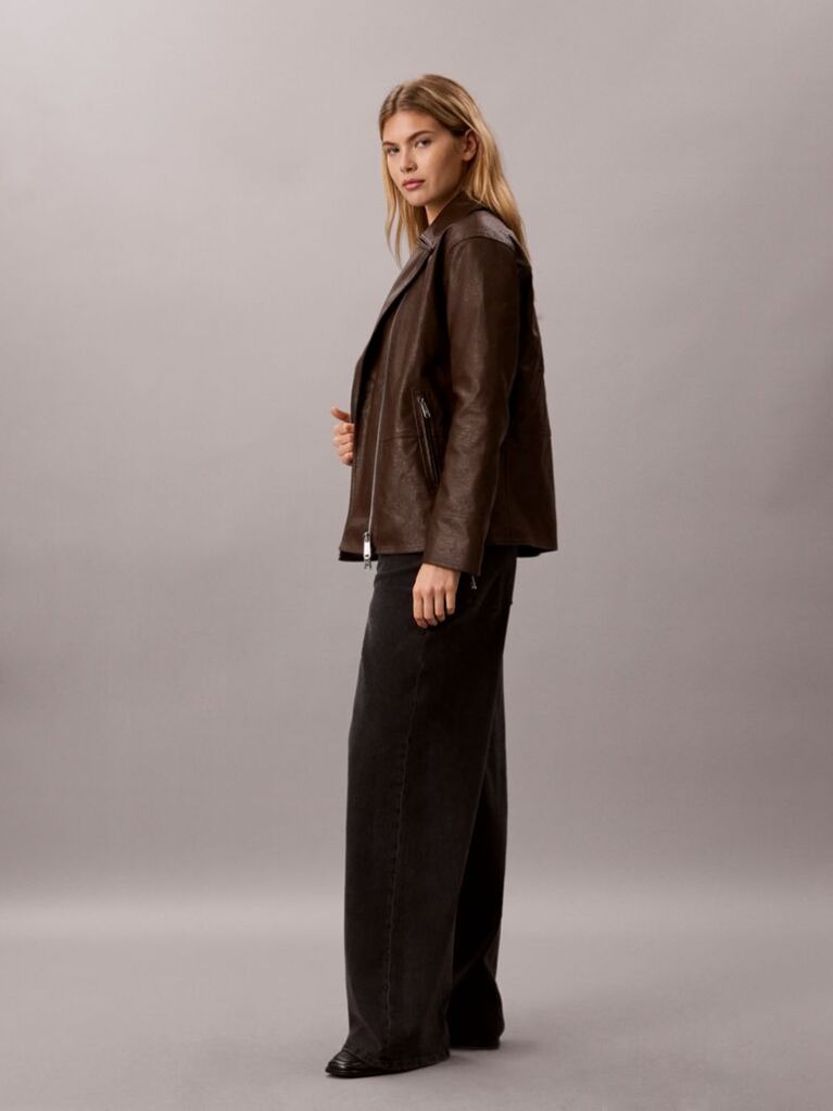 Brown Faux Leather Motorcycle Jacket  Women