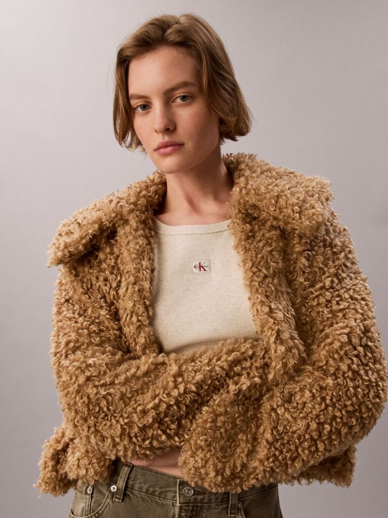 Brown Faux Shearling Teddy Jacket  Women