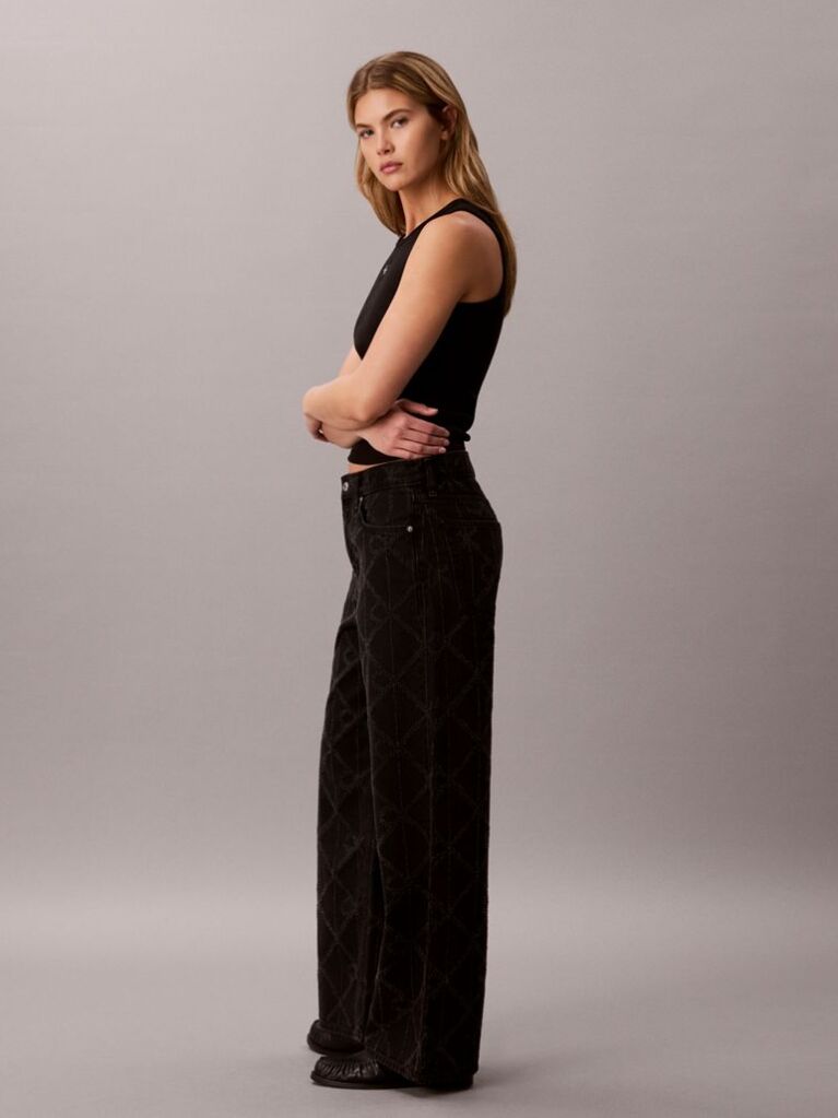 Black Low Rise Baggy Logo Jeans  Women