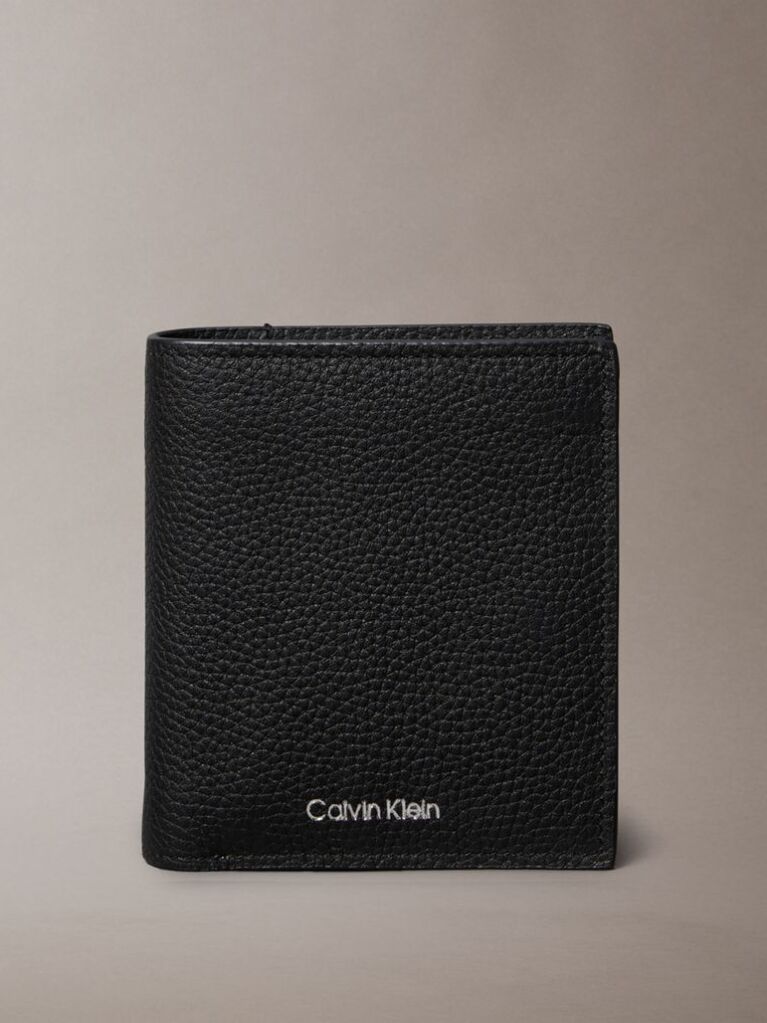 Black Embossed Logo Trifold Wallet and Card Holder  Men