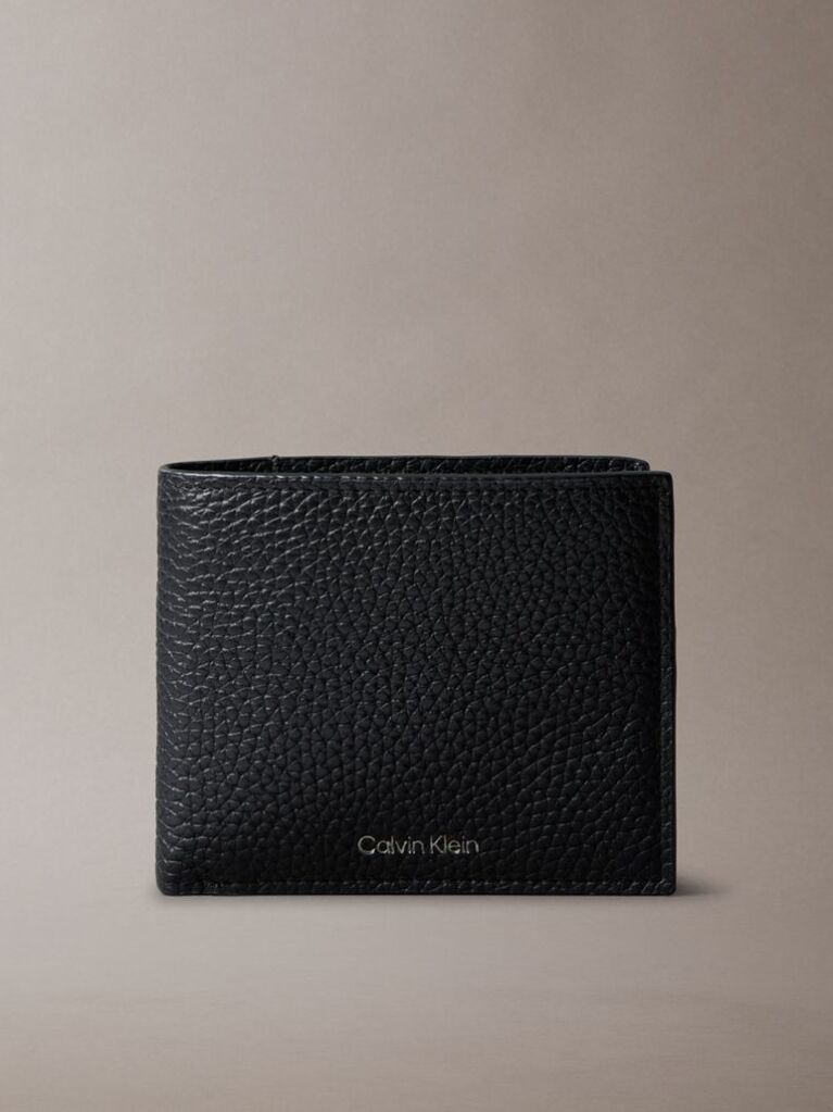 Black Embossed Logo Bifold Wallet with Coin Pouch  Men