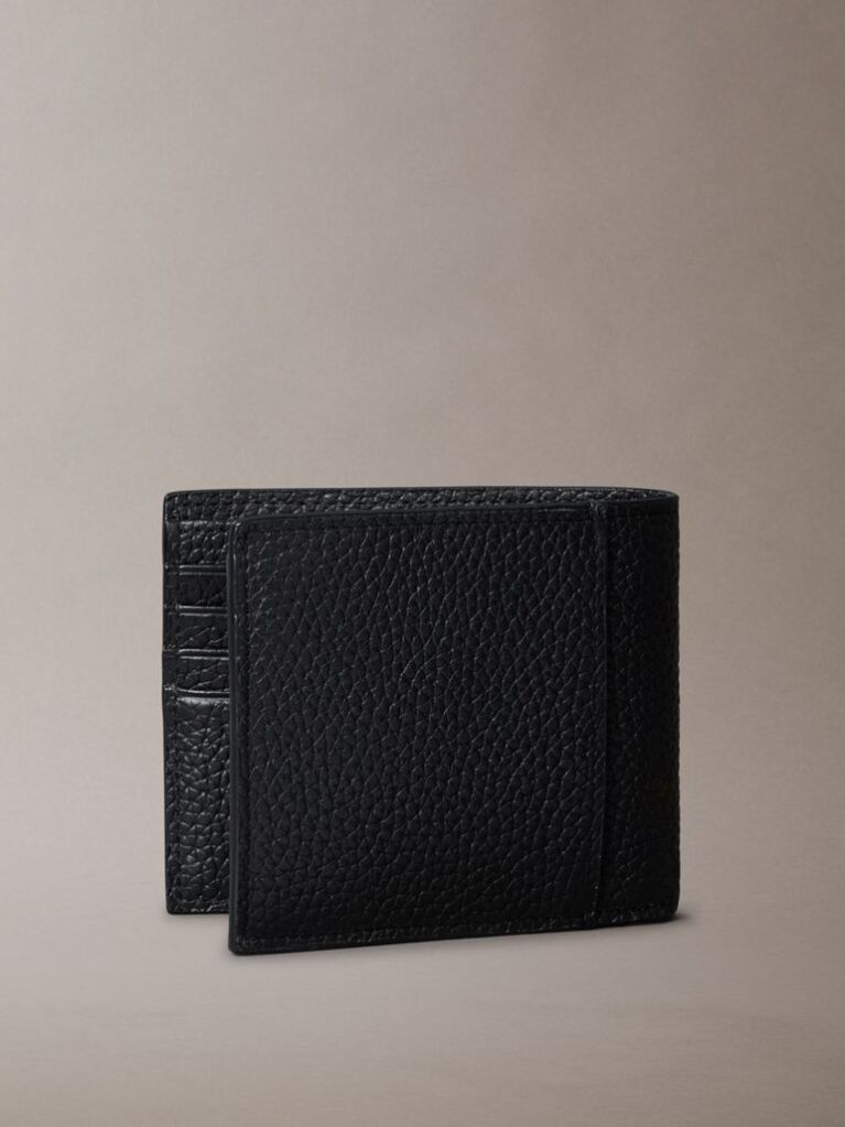 Black Embossed Logo Bifold Wallet with Coin Pouch  Men