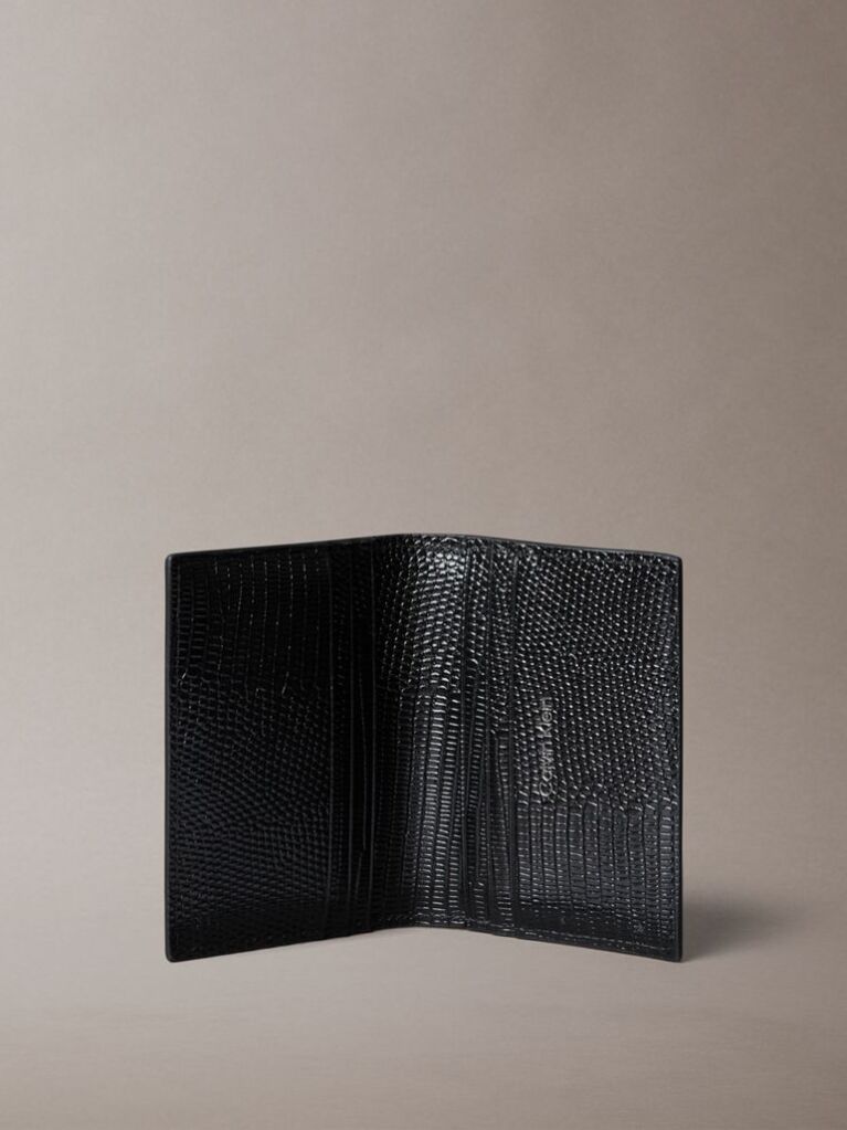 Black Embossed Logo Bifold Wallet with Coin Pouch  Men