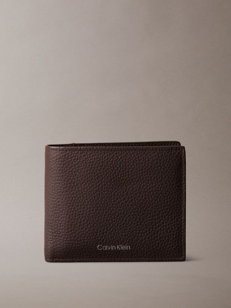 Brown Embossed Logo Bifold Wallet with Coin Pouch  Men