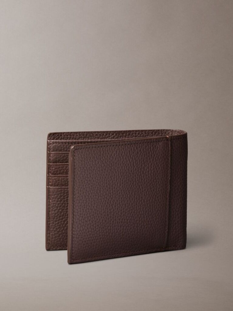 Brown Embossed Logo Bifold Wallet with Coin Pouch  Men