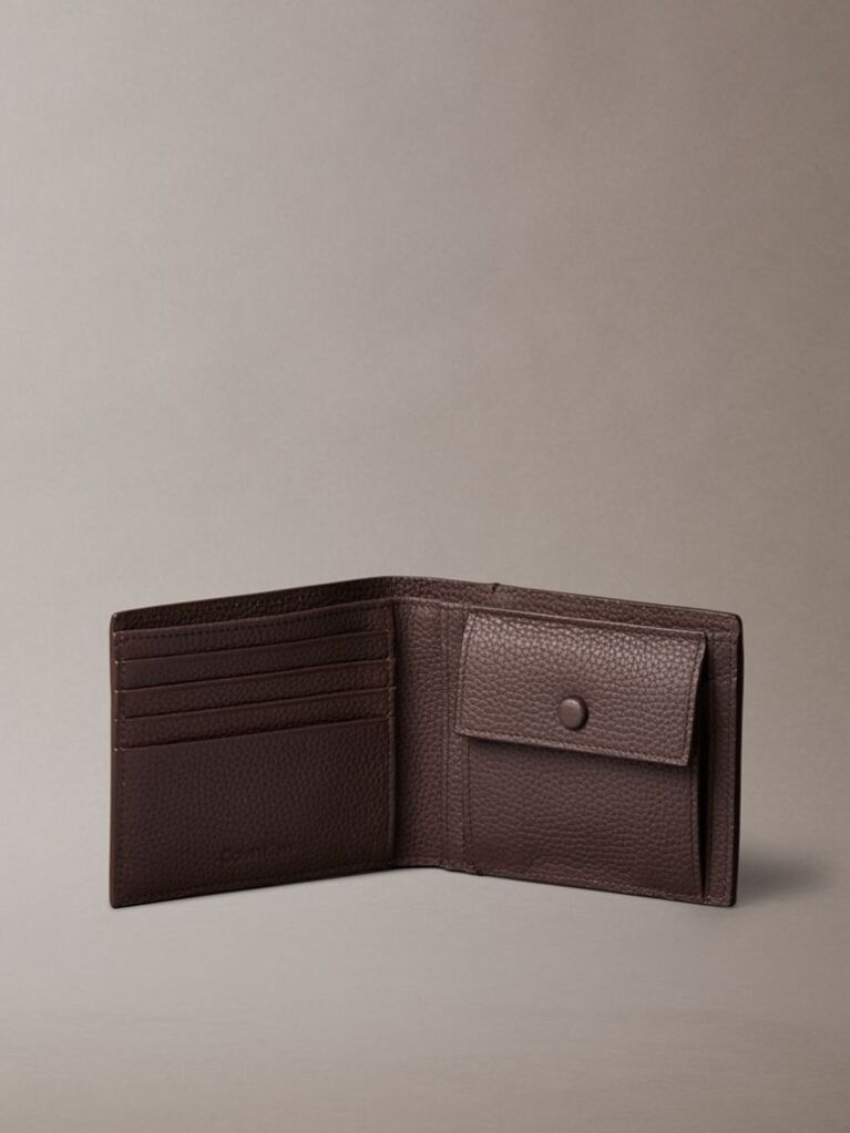 Brown Embossed Logo Bifold Wallet with Coin Pouch  Men