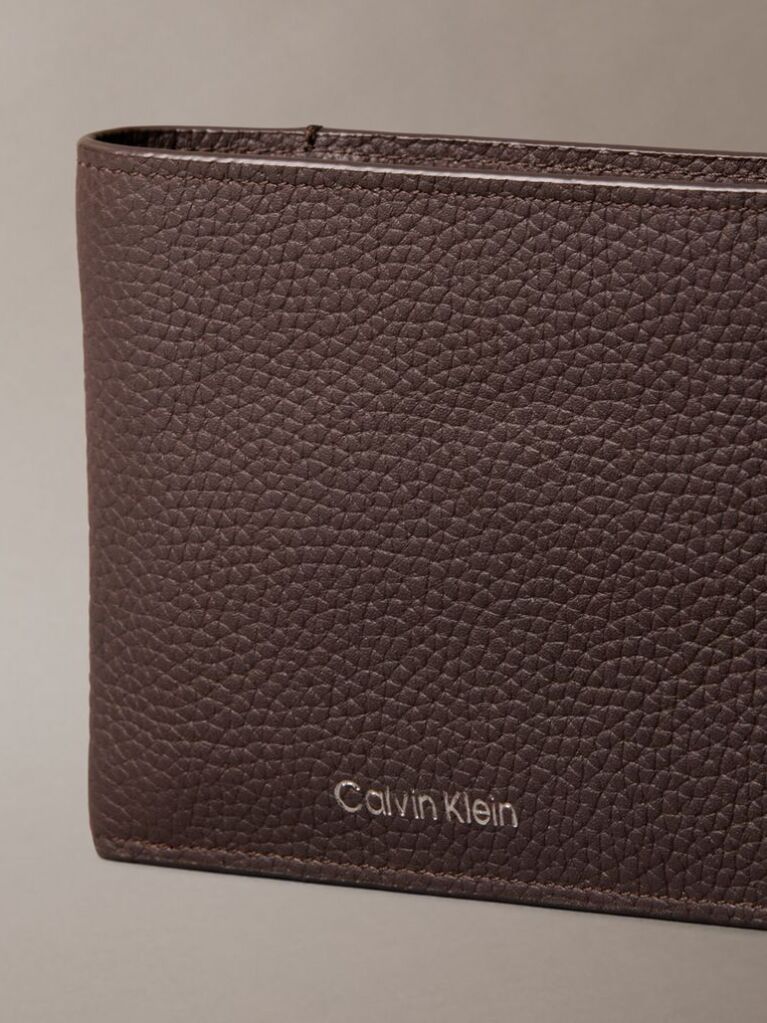 Brown Embossed Logo Bifold Wallet with Coin Pouch  Men