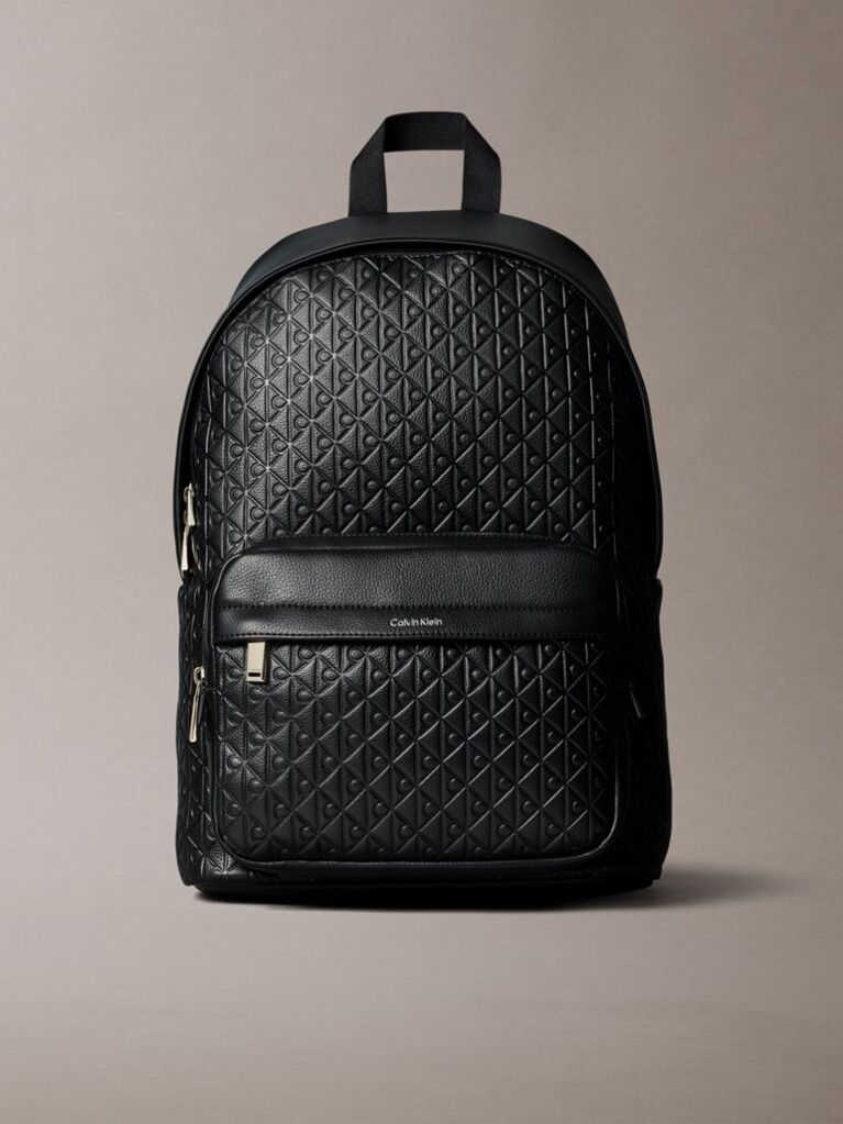 Black Embossed Allover Monogram Backpack  Men