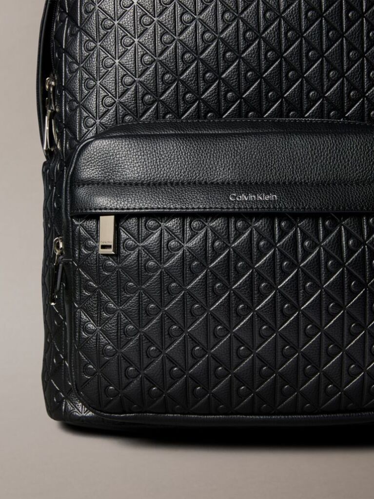 Black Embossed Allover Monogram Backpack  Men