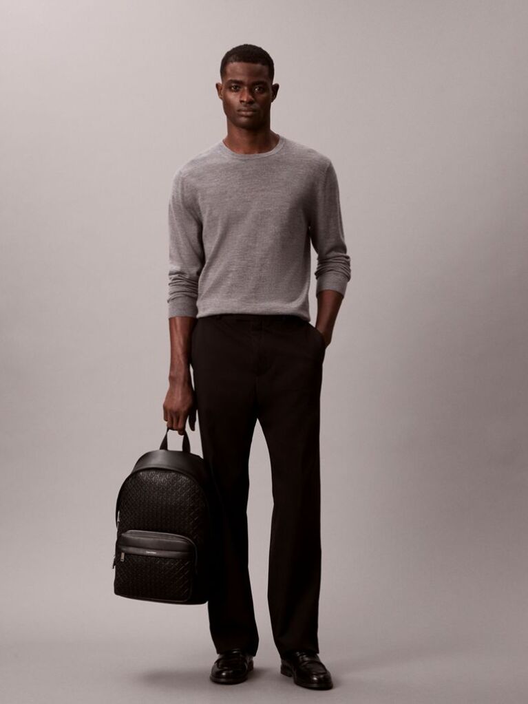 Black Embossed Allover Monogram Backpack  Men