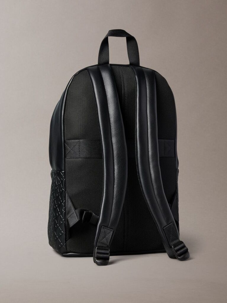 Black Embossed Allover Monogram Backpack  Men
