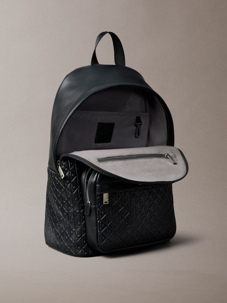 Black Embossed Allover Monogram Backpack  Men