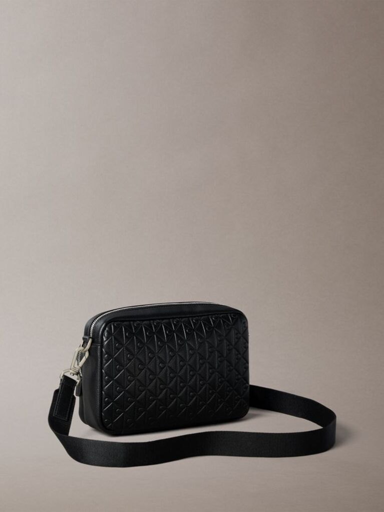 Black Embossed Emblem Logo Camera Bag  Men