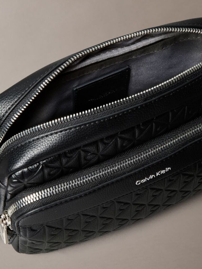 Black Embossed Emblem Logo Camera Bag  Men
