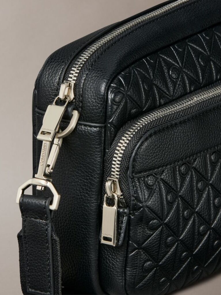 Black Embossed Emblem Logo Camera Bag  Men