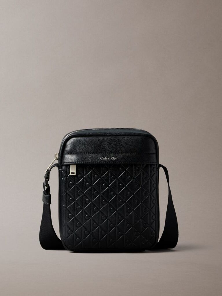 Black Embossed Allover Monogram Reporter Bag  Men